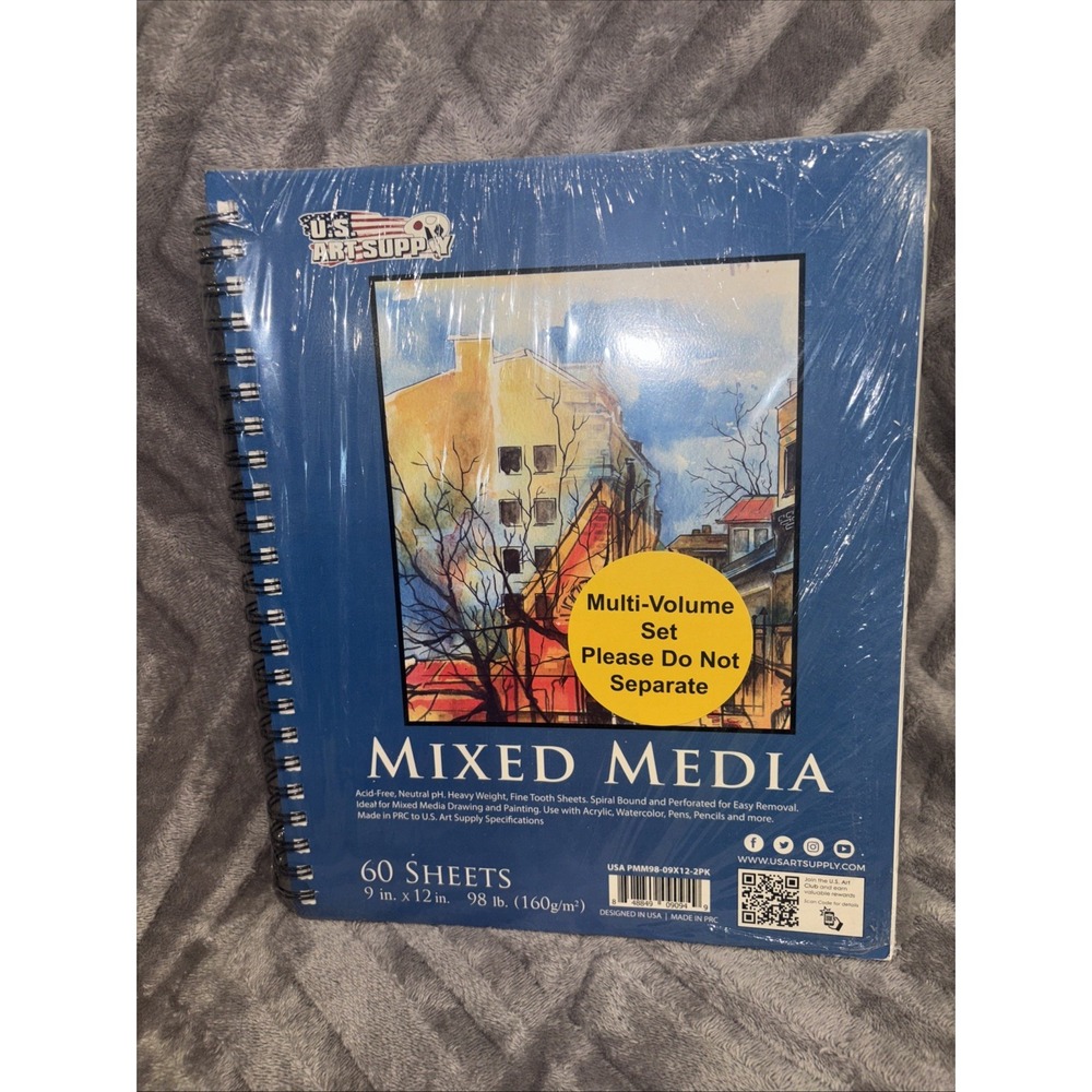 9" x 12" Mixed Media Paper Pad Sketchbook, 2 Pack, 60 Sheets 98 lb, Spiral-Bound